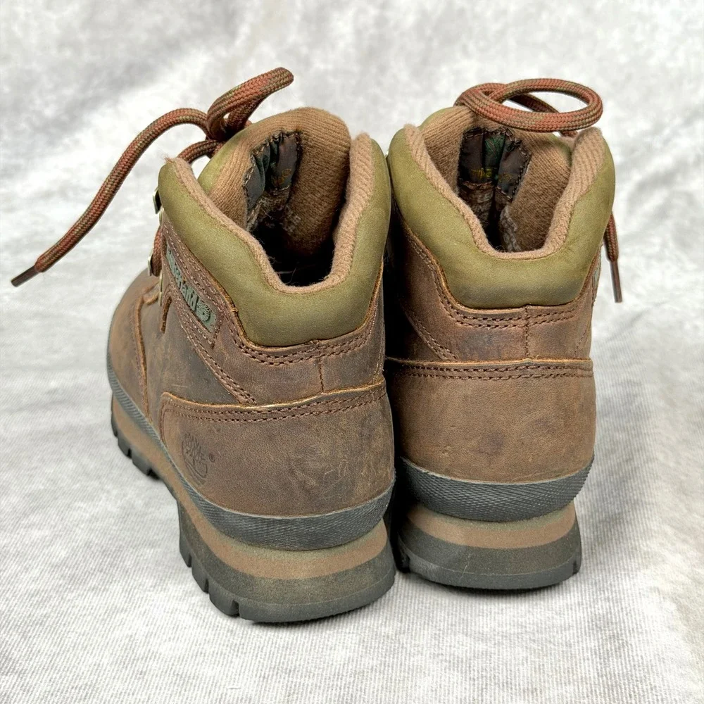 Timberland Euro Hiker Brown Leather Olive Green Boots Size 5M Women's Kids